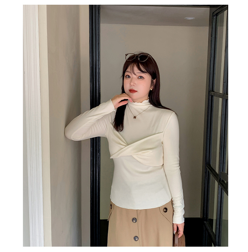 大きいサイズ レディース 韓国風ツイストデザインボトミングシャツ LL 3L 4L 5L