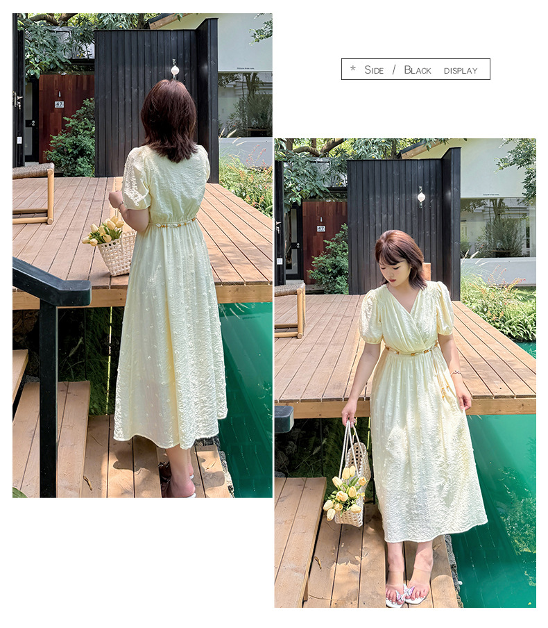 大きいサイズ レディース クロスVネックビーズベルトボヘミアンスタイルワンピース LL 3L 4L 5L
