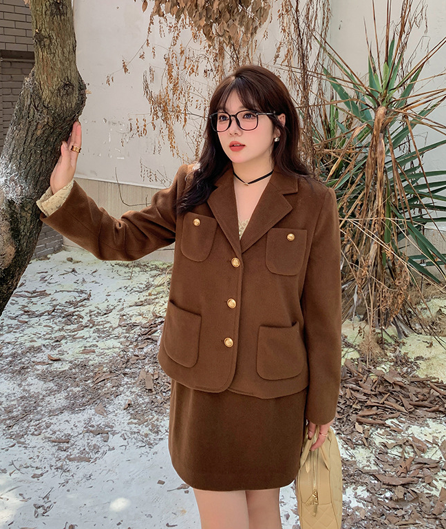 大きいサイズ レディース エレガント厚手セットアップスーツ(ジャケット+スカート) LL 3L 4L 5L