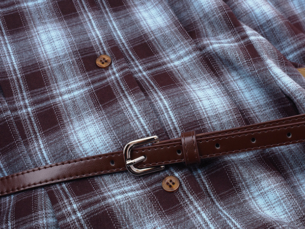 大きいサイズ レディース ラペルチェック柄ボタンダウンベルト付きワンピース LL 3L 4L 5L