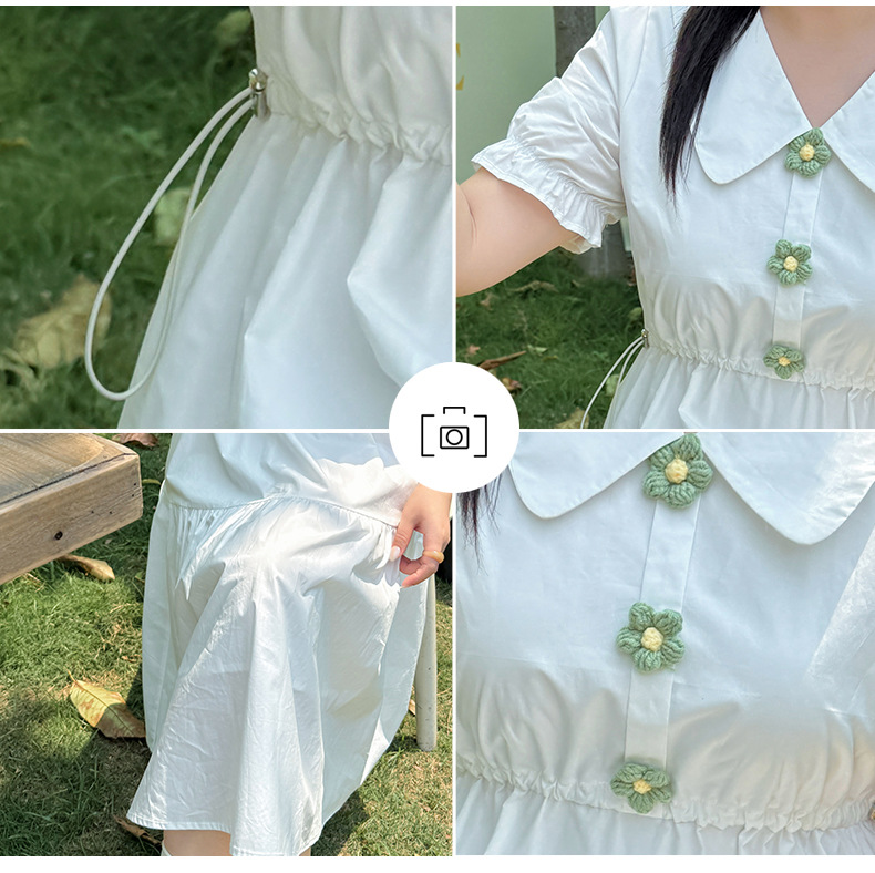 大きいサイズ レディース 小花ボタン飾りコットンフリルワンピース LL 3L 4L 5L