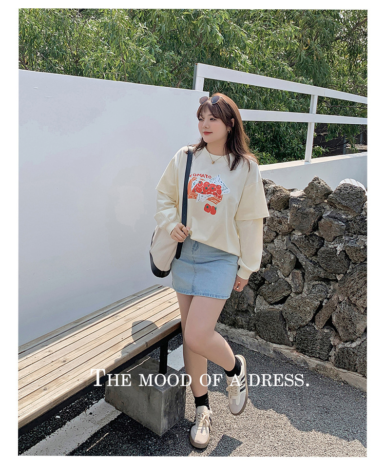 大きいサイズ レディース ラウンドネックフェイクツーピースTシャツ LL 3L 4L 5L
