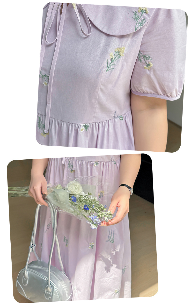 大きいサイズ レディース 小花刺繍レースアップワンピース LL 3L 4L 5L