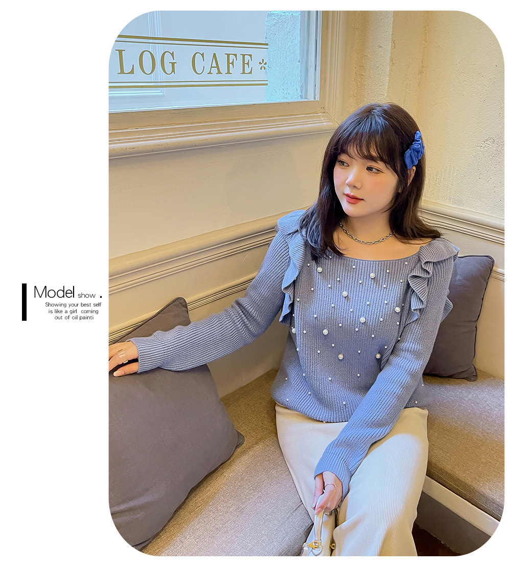 大きいサイズ レディース ビーズフリルオフショルダーニットセーター LL 3L 4L 5L