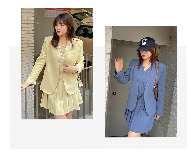 大きいサイズ レディース Vネックスリーピース カジュアルスーツ(スーツジャケット/ベスト/プリーツショートスカート) LL 3L 4L 5L