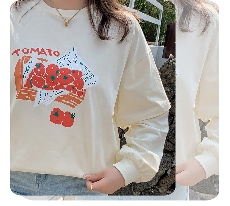 大きいサイズ レディース ラウンドネックフェイクツーピースTシャツ LL 3L 4L 5L