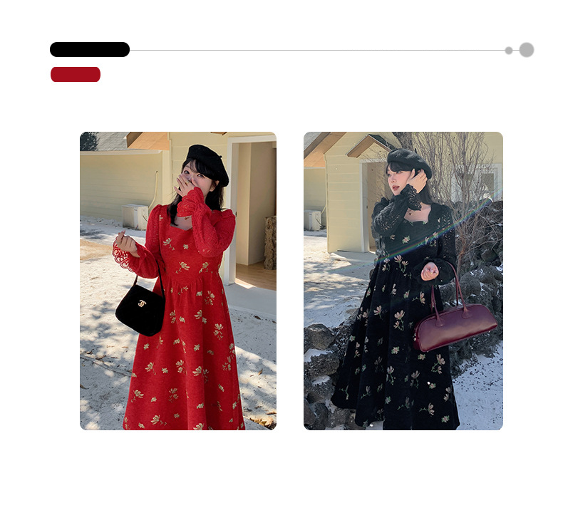 大きいサイズ レディース スクエアネック刺繍レースフェイクツーピースワンピース LL 3L 4L 5L