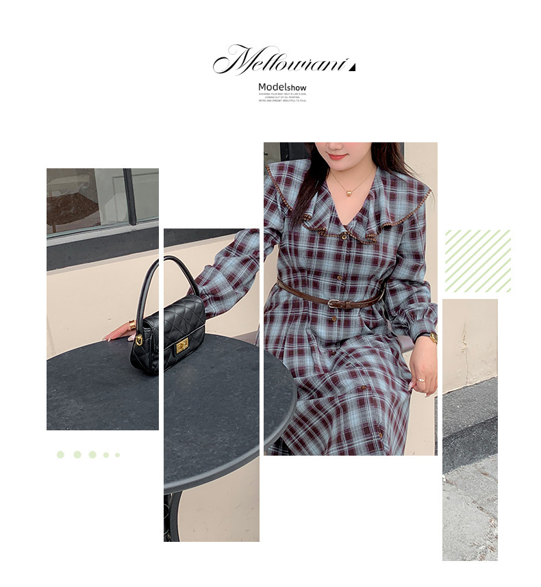 大きいサイズ レディース ラペルチェック柄ボタンダウンベルト付きワンピース LL 3L 4L 5L