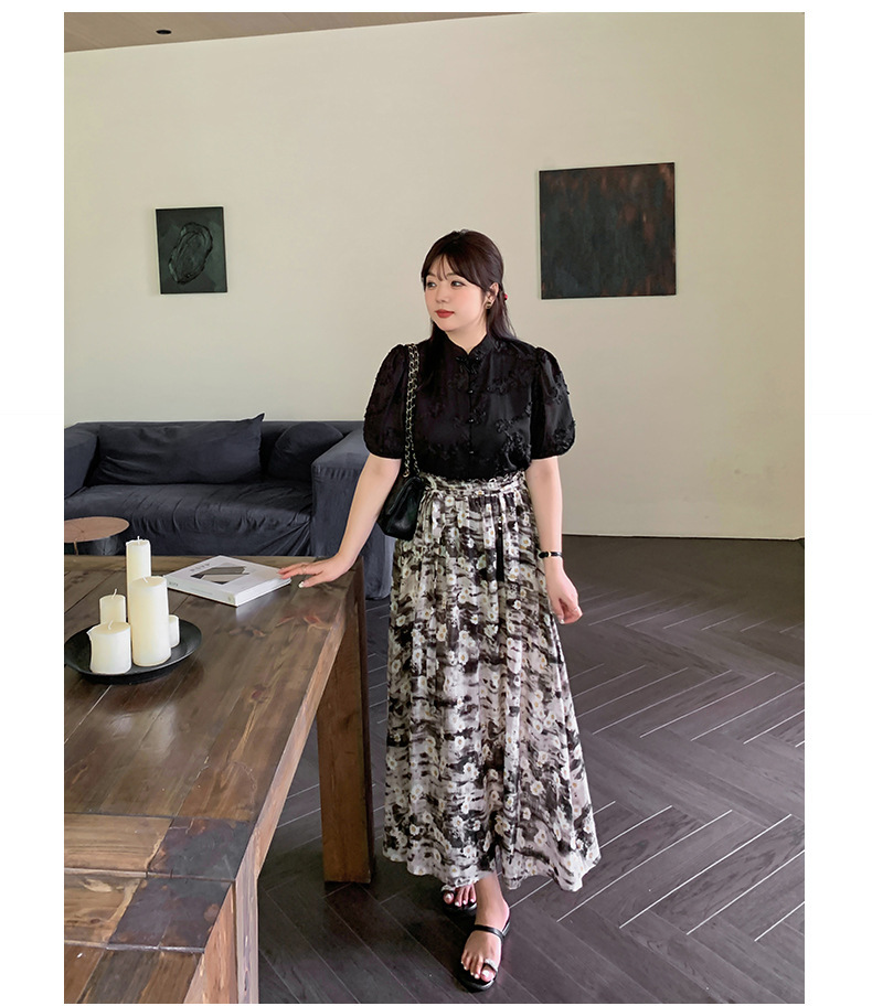 大きいサイズ レディース レトロチャイナ風ジャガードシフォン半袖シャツ LL 3L 4L 5L