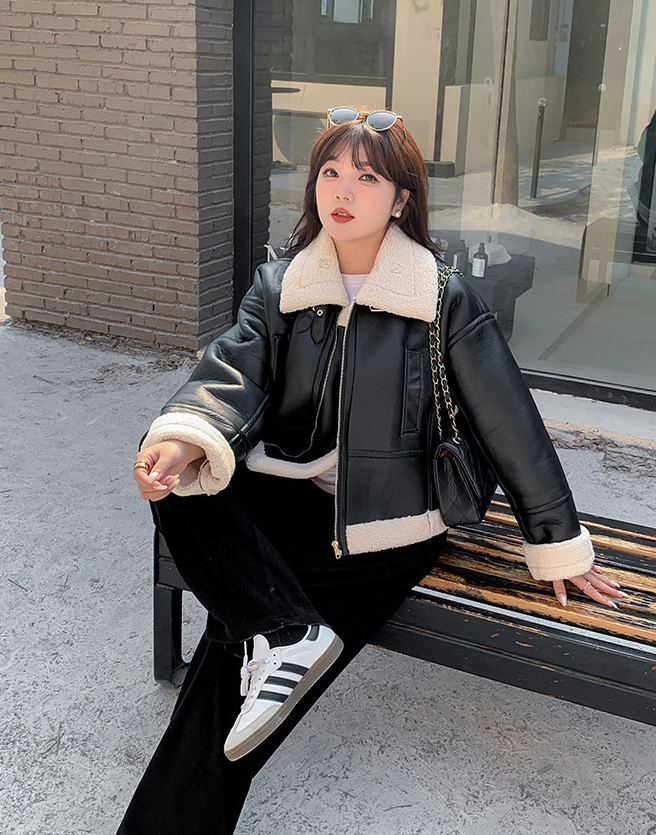 大きいサイズ レディース フリースラペルクラシックPUレザーライダースジャケット LL 3L 4L 5L