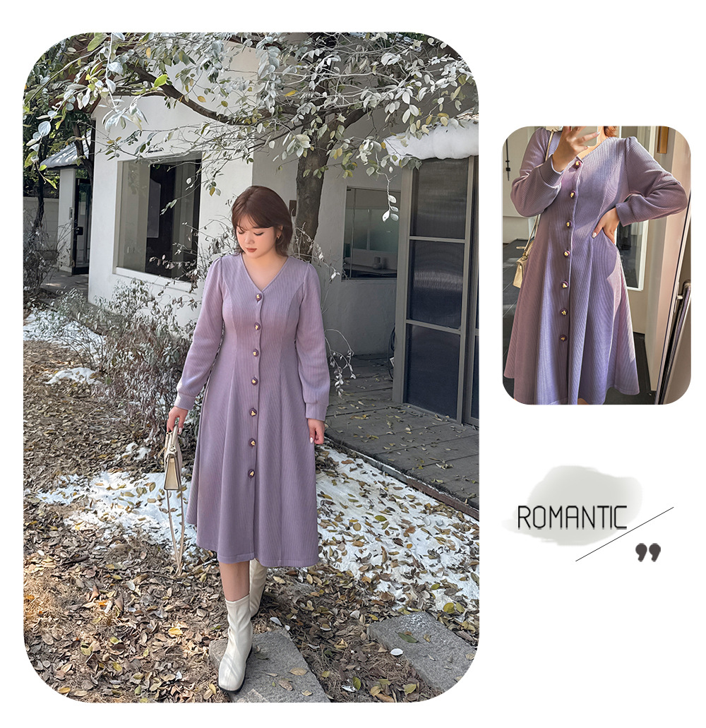 大きいサイズ レディース VネックボタンダウンAラインワンピース LL 3L 4L 5L