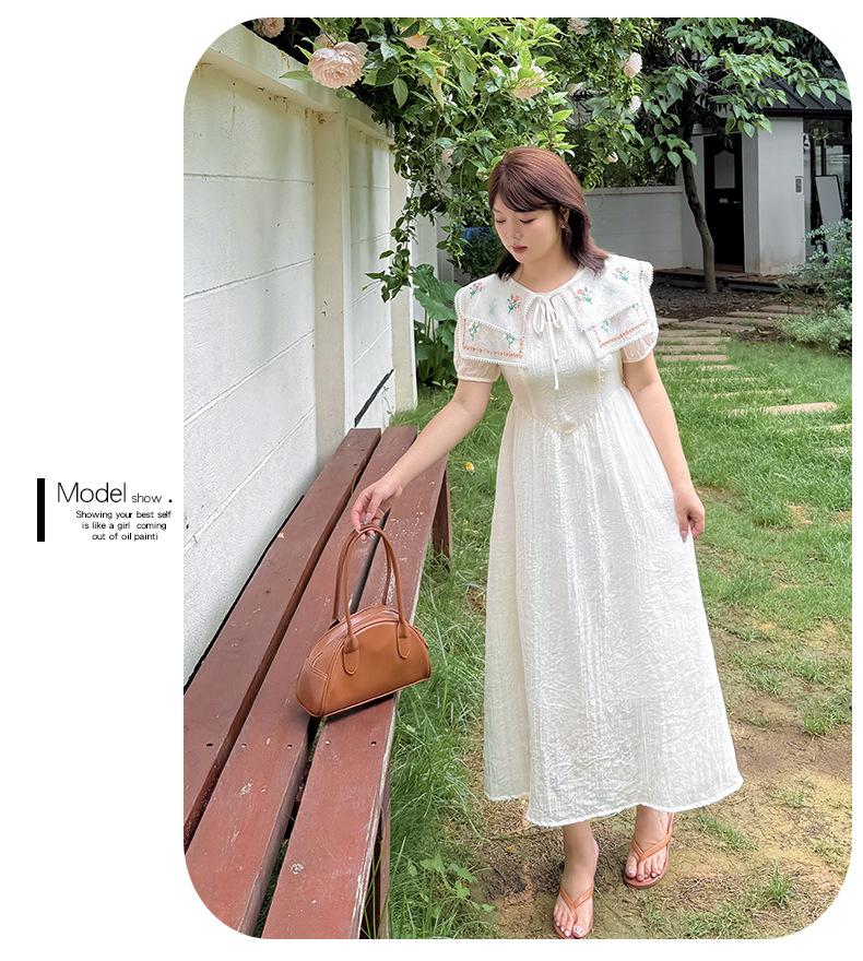 大きいサイズ レディース リボン花柄刺繍ショールフェアリーワンピース LL 3L 4L 5L