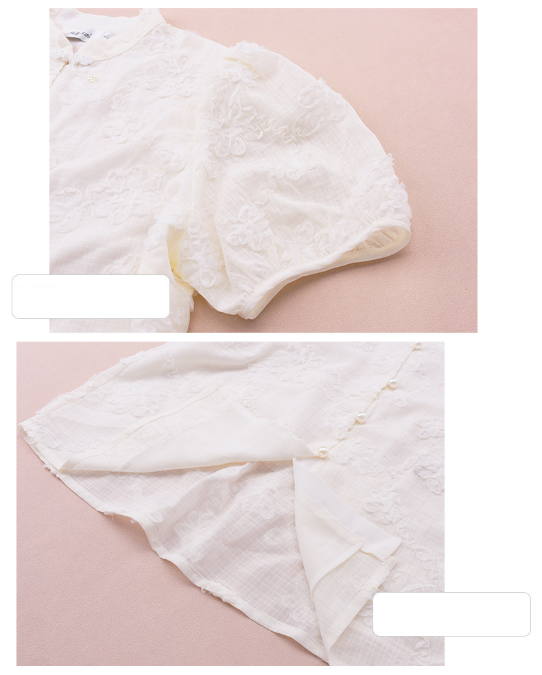 大きいサイズ レディース レトロチャイナ風ジャガードシフォン半袖シャツ LL 3L 4L 5L