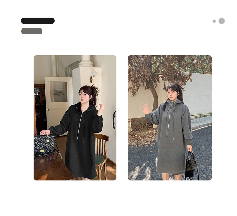 大きいサイズ レディース フード付きスウェットシャツカジュアルワンピース LL 3L 4L 5L