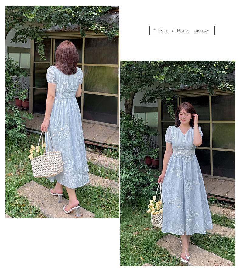 大きいサイズ レディース Vネック花柄レースウエストスパンコール刺繍ワンピース LL 3L 4L 5L