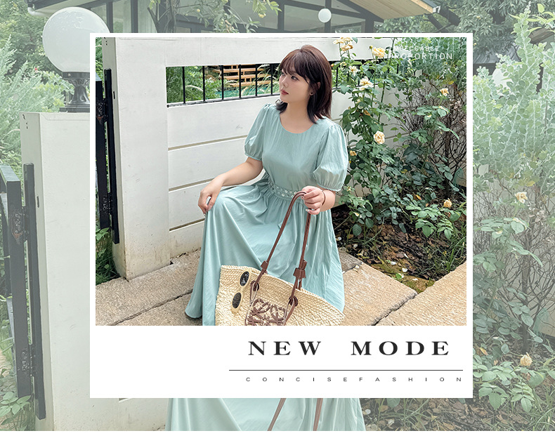 大きいサイズ レディース ラウンドネックダブルベルトカジュアルワンピース LL 3L 4L 5L