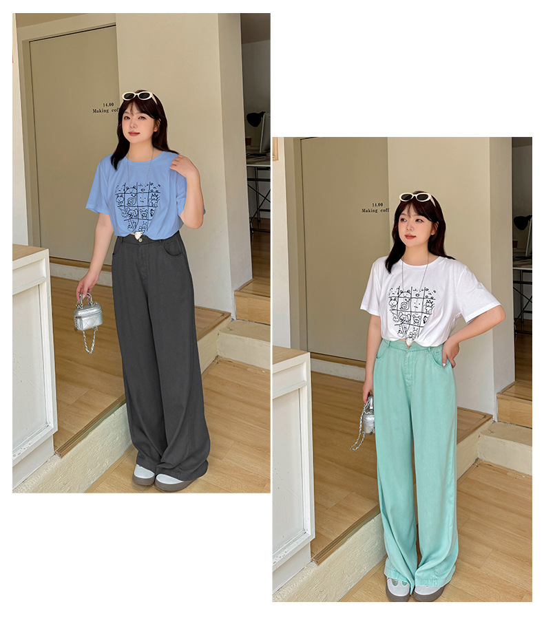 大きいサイズ レディース カジュアルイラストプリントコットン半袖Tシャツ LL 3L 4L 5L