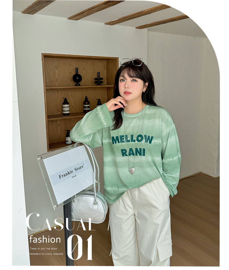 大きいサイズ レディース ワイドストライプグラデーションプリントニットロングTシャツ LL 3L 4L 5L