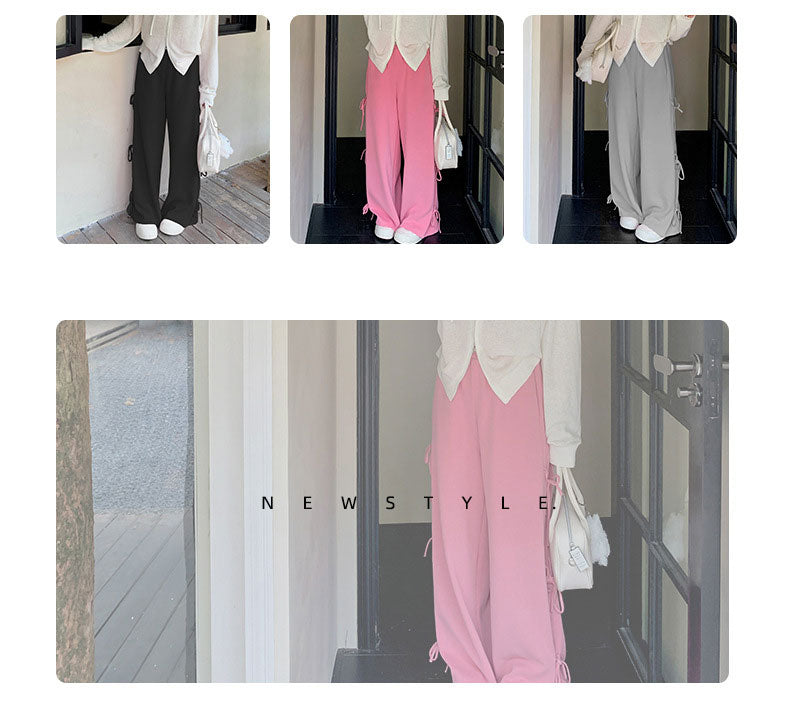 大きいサイズ レディース リボンレースアップニットワイドパンツ LL 3L 4L 5L