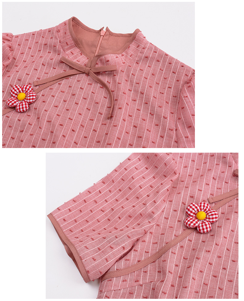 大きいサイズ レディース 花飾り付きリボンチャイナ風レトロジャガードドットワンピース LL 3L 4L 5L