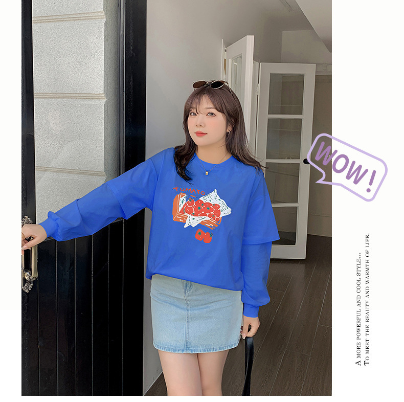 大きいサイズ レディース ラウンドネックフェイクツーピースTシャツ LL 3L 4L 5L