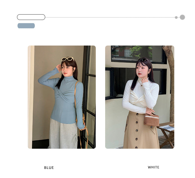 大きいサイズ レディース 韓国風ツイストデザインボトミングシャツ LL 3L 4L 5L
