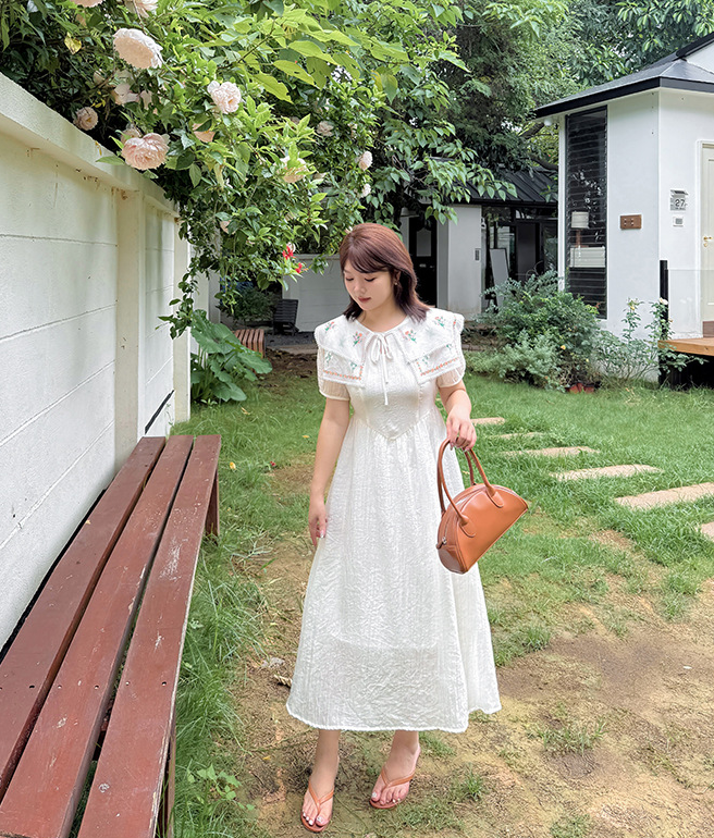 大きいサイズ レディース リボン花柄刺繍ショールフェアリーワンピース LL 3L 4L 5L