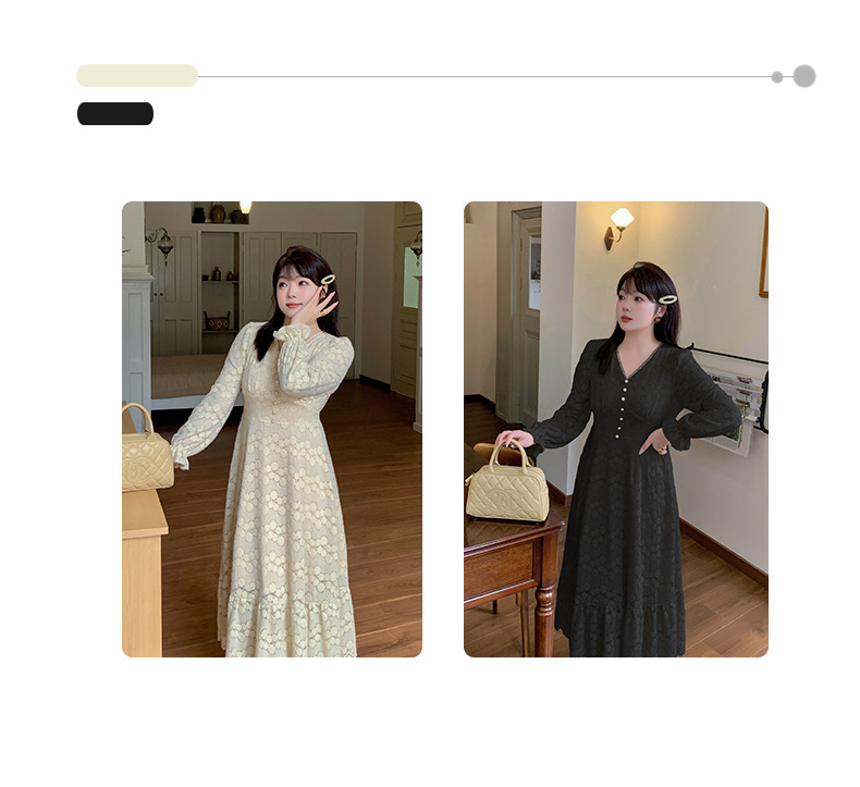 大きいサイズ レディース Vネックレースベルベットレトロワンピース LL 3L 4L 5L
