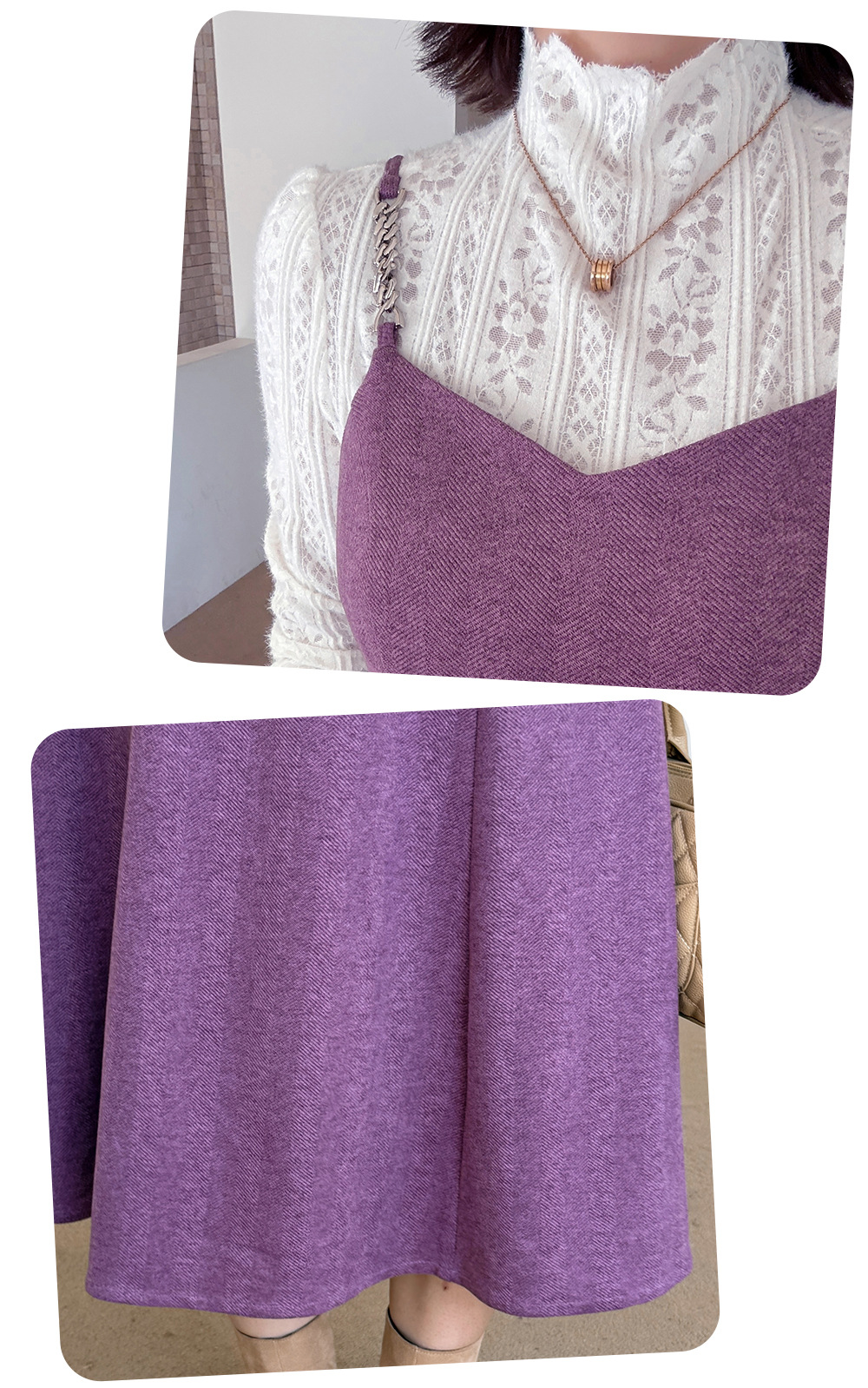 大きいサイズ レディース ツーピースセット(レーストップス+スリップワンピース) LL 3L 4L 5L