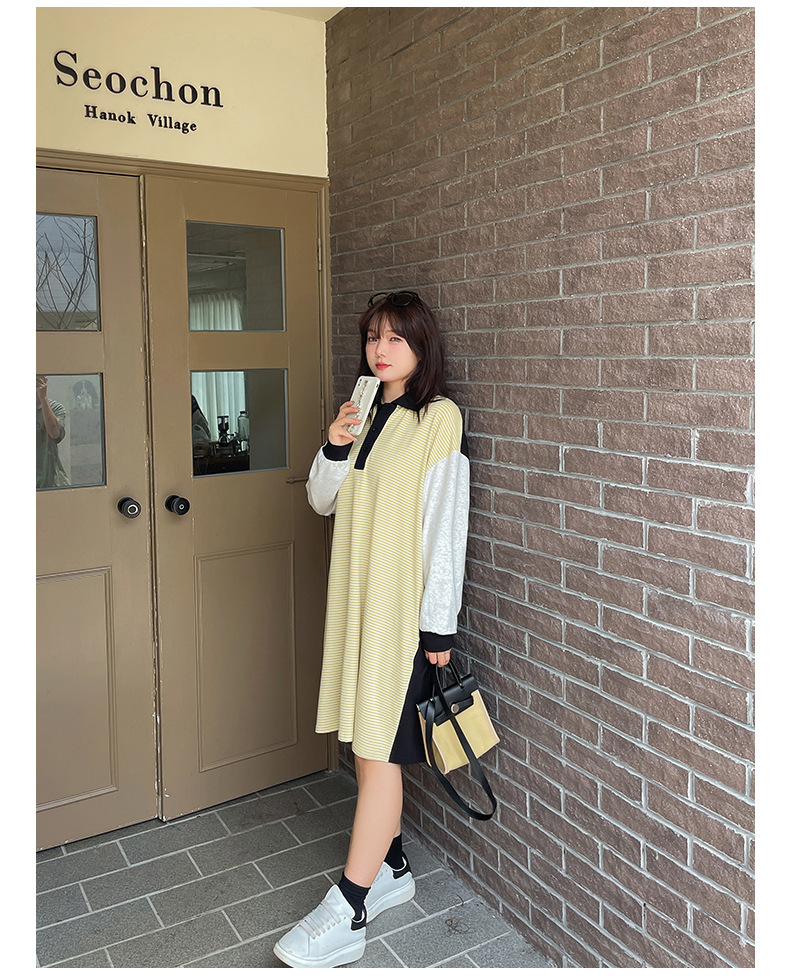 大きいサイズ レディース ラペル付きロングストライプTシャツワンピース LL 3L 4L 5L