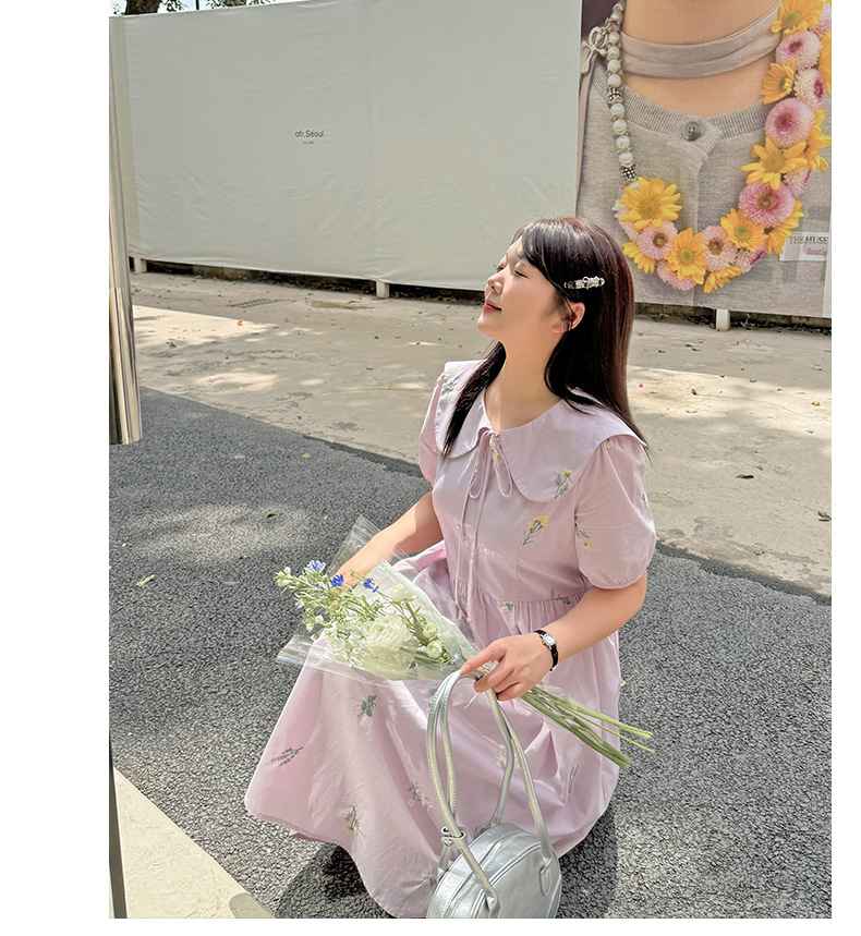大きいサイズ レディース 小花刺繍レースアップワンピース LL 3L 4L 5L