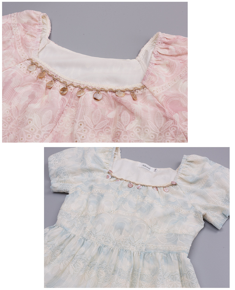大きいサイズ レディース 貝殻型飾り付きスクエアネック花柄刺繍レースワンピース LL 3L 4L 5L