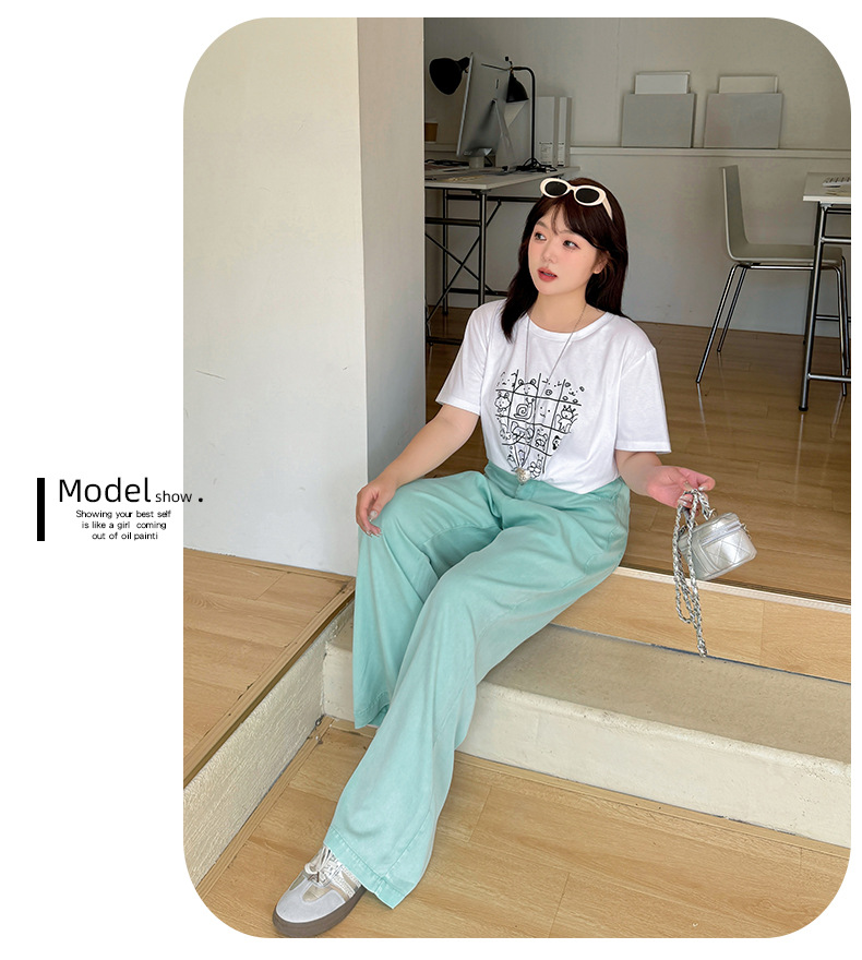 大きいサイズ レディース カジュアルイラストプリントコットン半袖Tシャツ LL 3L 4L 5L