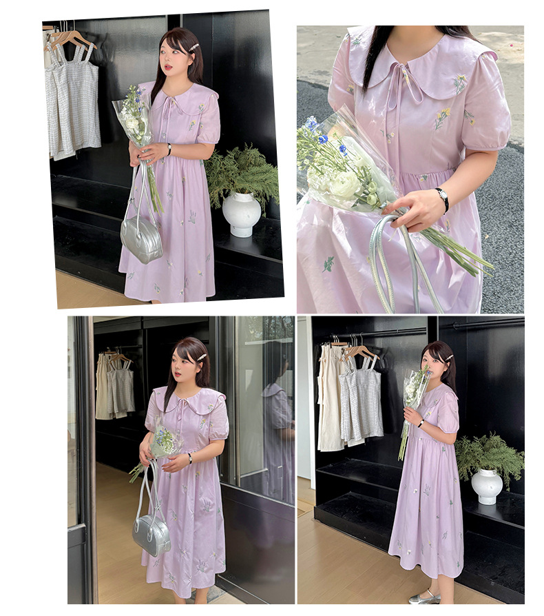 大きいサイズ レディース 小花刺繍レースアップワンピース LL 3L 4L 5L