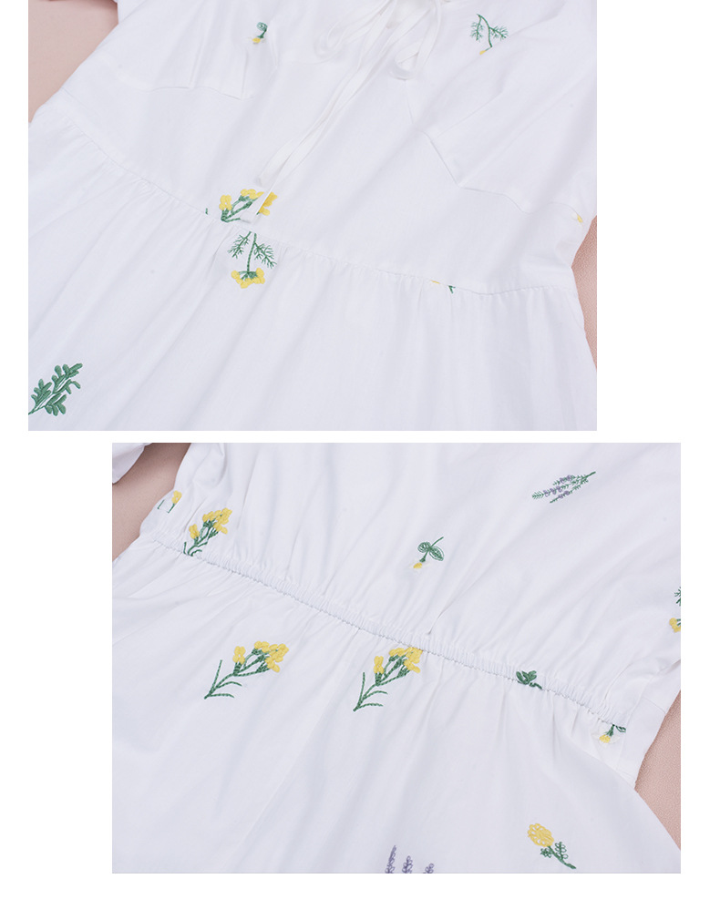 大きいサイズ レディース 草花刺繍入りリボンコットンティアードワンピース LL 3L 4L 5L