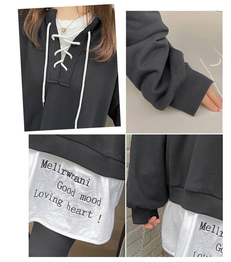 大きいサイズ レディース フード付きフェイクツーピーススウェットシャツ LL 3L 4L
