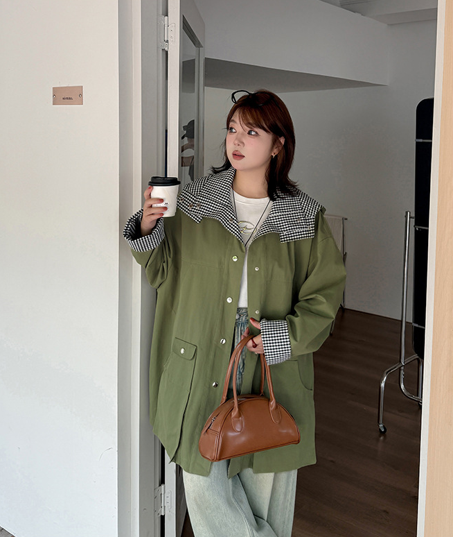 大きいサイズ レディース フード付き裏地チェック柄オーバーサイズカジュアルジャケット 3L 5L