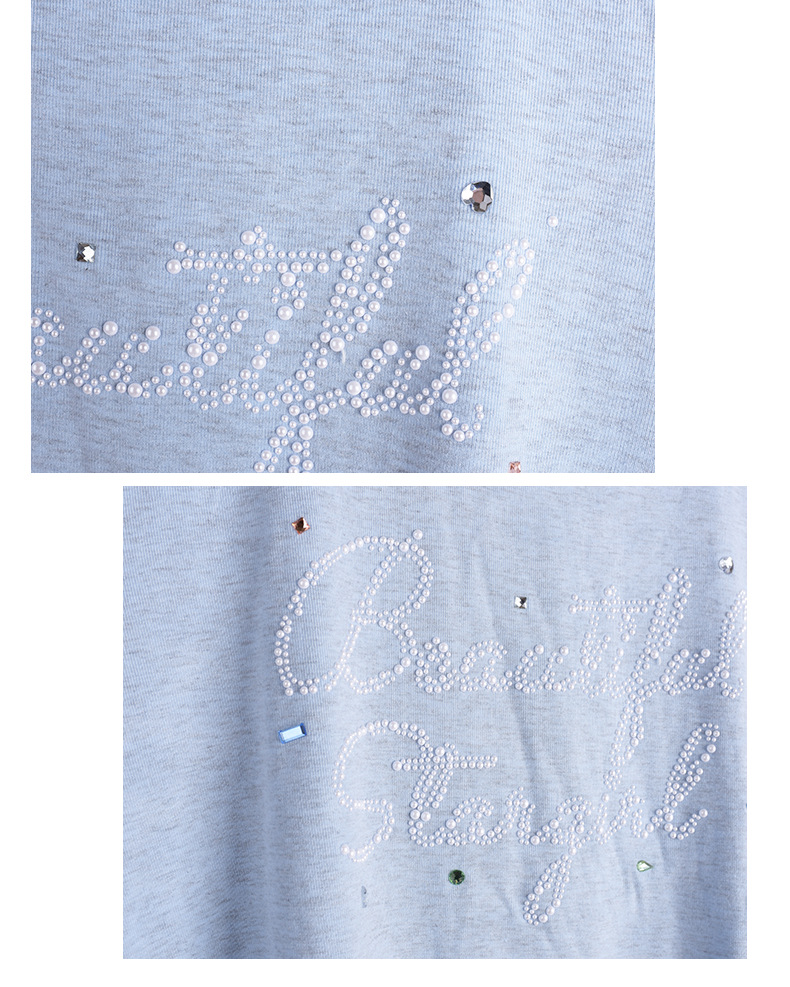大きいサイズ レディース ビーズロゴ半袖カジュアルTシャツ LL 3L 4L 5L