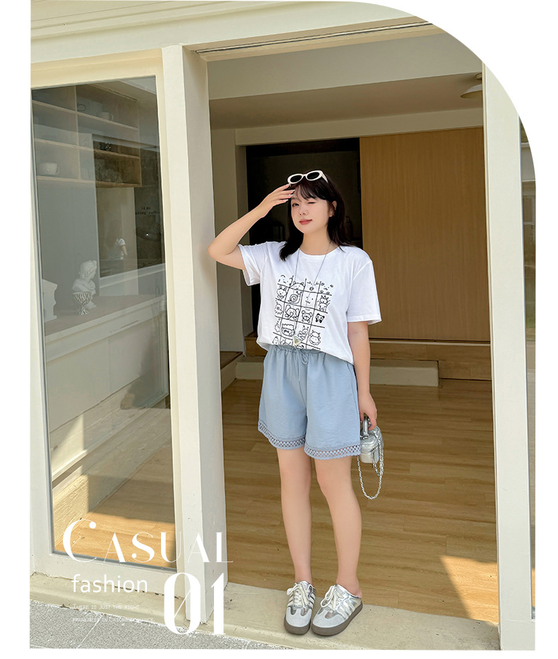 大きいサイズ レディース カジュアルイラストプリントコットン半袖Tシャツ LL 3L 4L 5L