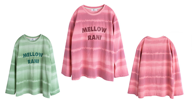 大きいサイズ レディース ワイドストライプグラデーションプリントニットロングTシャツ LL 3L 4L 5L