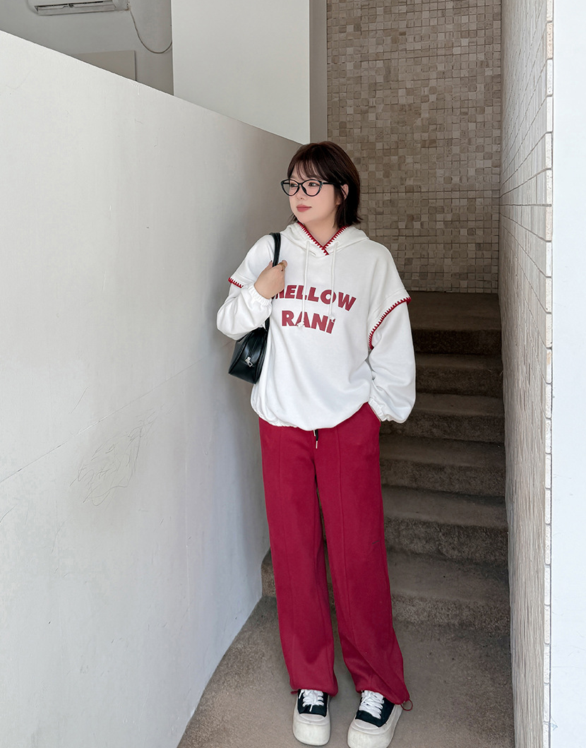 大きいサイズ レディース 刺繍ロゴニットカジュアルストレートパンツ LL 3L 4L 5L