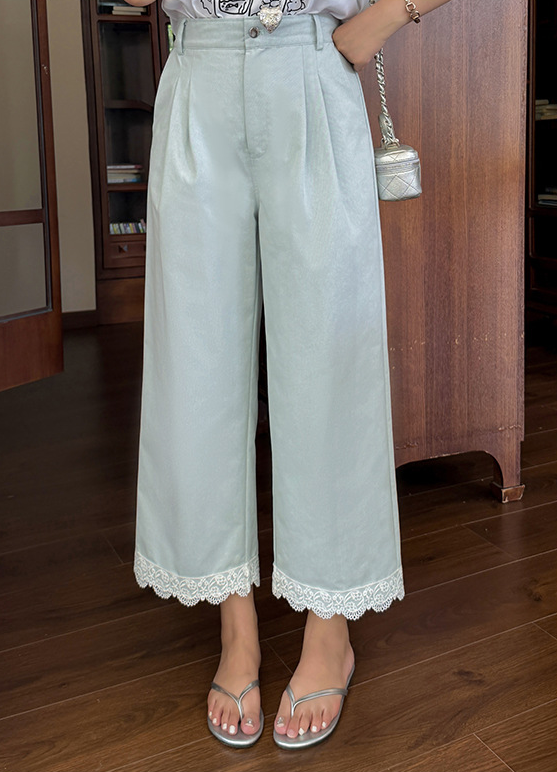 大きいサイズ レディース レースクロップドワイドレッグデニムパンツ LL 3L 4L 5L