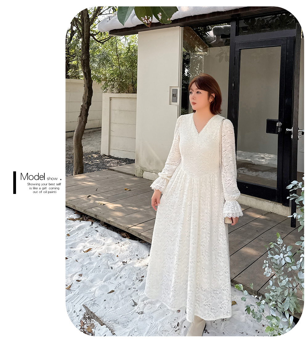 大きいサイズ レディース Vネック花柄レースワンピース LL 3L 4L 5L