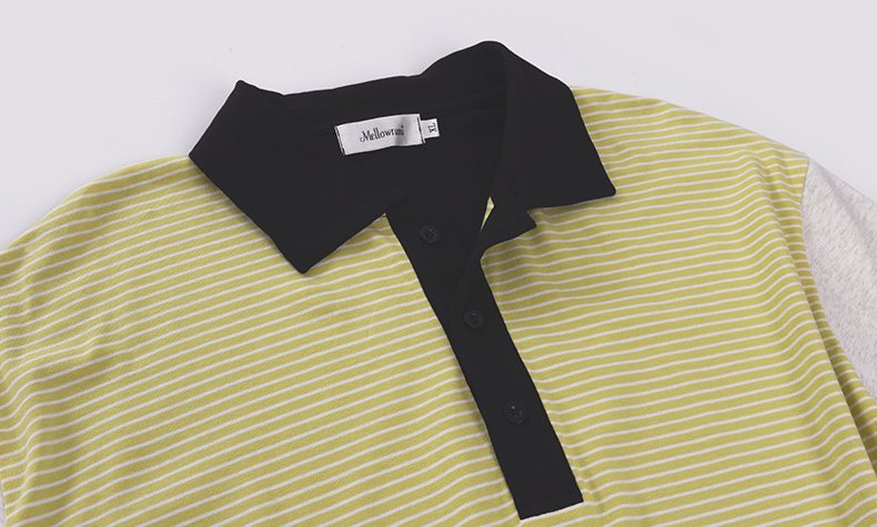大きいサイズ レディース ラペル付きロングストライプTシャツワンピース LL 3L 4L 5L