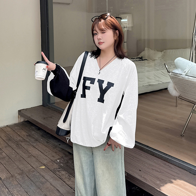 大きいサイズ レディース Vネックコントラストカラー長袖スウェットシャツ LL 3L 4L 5L