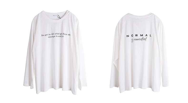 大きいサイズ レディース ラウンドネックプリントロゴ長袖白Tシャツ 3L 4L 5L