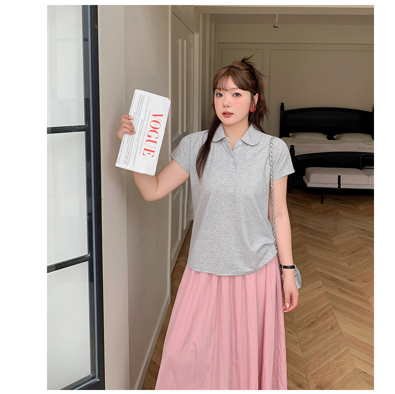 大きいサイズ レディース 丸襟付き半袖ラグランシャツ LL 3L 4L 5L