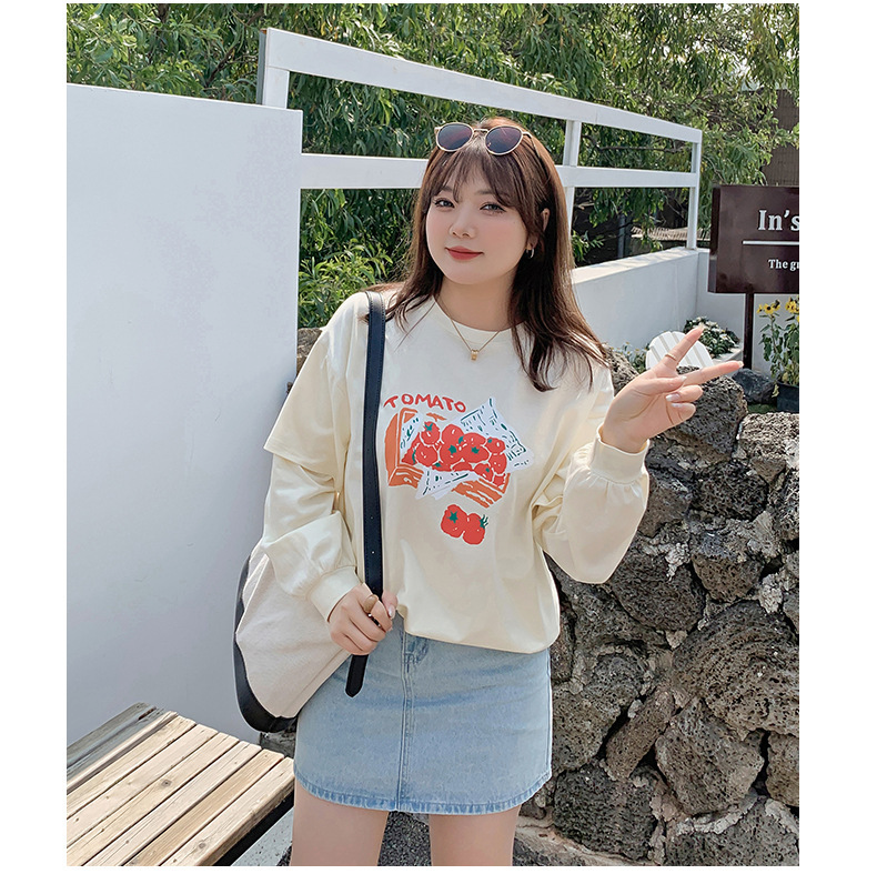 大きいサイズ レディース ラウンドネックフェイクツーピースTシャツ LL 3L 4L 5L