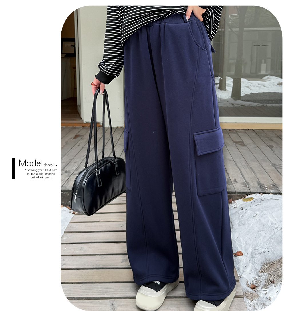 大きいサイズ レディース ニットフリース裏地ワイドレッグカーゴパンツ LL 3L 4L 5L