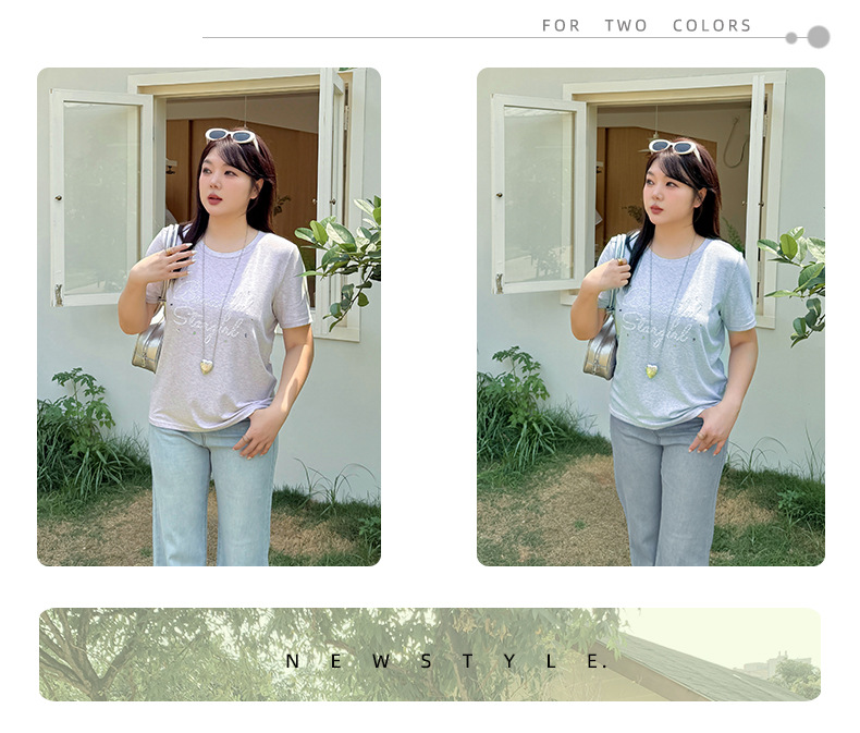 大きいサイズ レディース ビーズロゴ半袖カジュアルTシャツ LL 3L 4L 5L